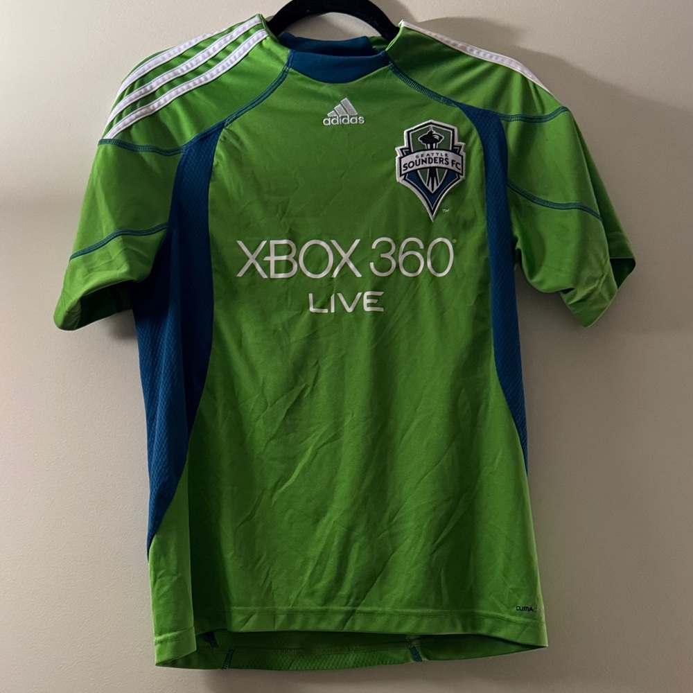 Adidas Lime Green Soccer Jersey with Blue Accents